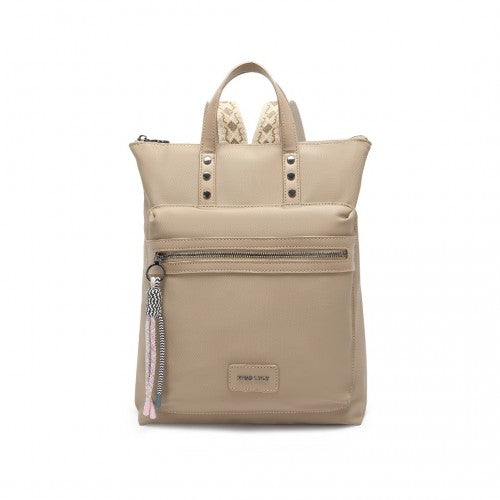 Miss Lulu Signature Style Backpack With Unique Details - Khaki