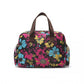 Kono Versatile Multi-Pocket Travel Bag with Adjustable Detachable Strap and Flower Print - Black