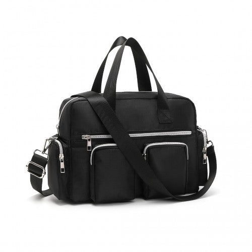 Kono Versatile Multi-Pocket Travel Bag with Adjustable Detachable Strap - Black