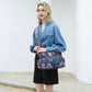 Kono Versatile Multi-Pocket Travel Bag with Adjustable Detachable Strap and Flower Print - Navy