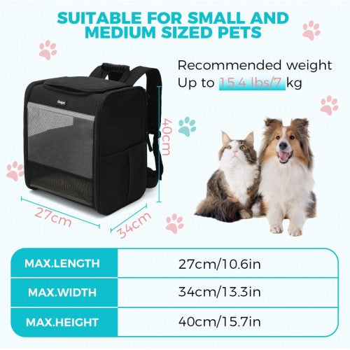 Dogat Foldable And Durable Pet Backpack Carrier Travel Bag for Cats and Small Dogs - Black