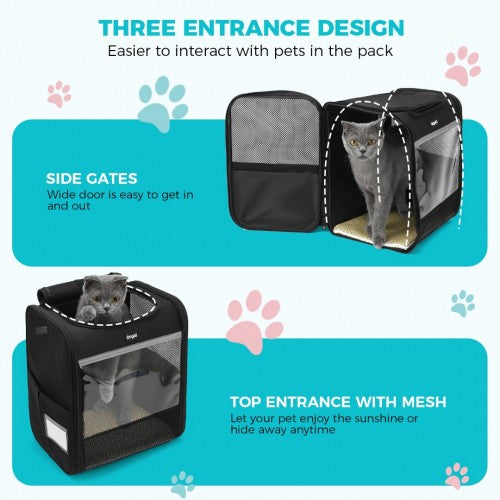 Dogat Foldable And Durable Pet Backpack Carrier Travel Bag for Cats and Small Dogs - Black