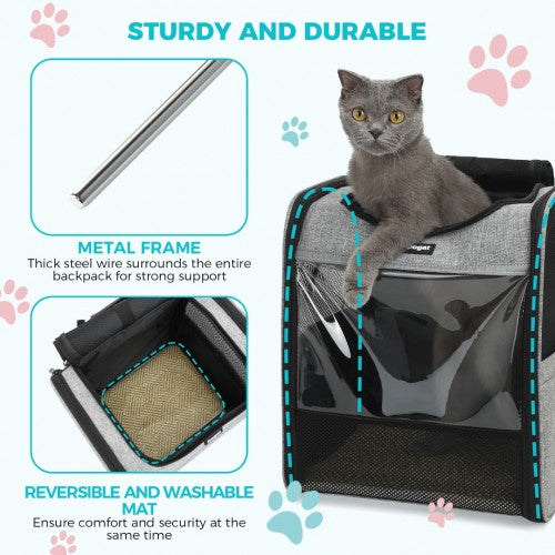 Dogat Foldable And Durable Pet Backpack Carrier Travel Bag for Cats and Small Dogs - Grey