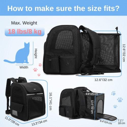 Dogat Expandable And Foldable Pet Backpack Carrier with Ventilated Mesh Windows Comfortable & Secure Design - Black