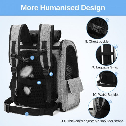 Dogat Expandable And Foldable Pet Backpack Carrier with Ventilated Mesh Windows Comfortable & Secure Design - Grey