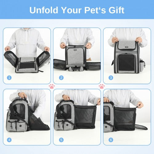 Dogat Expandable And Foldable Pet Backpack Carrier with Ventilated Mesh Windows Comfortable & Secure Design - Grey