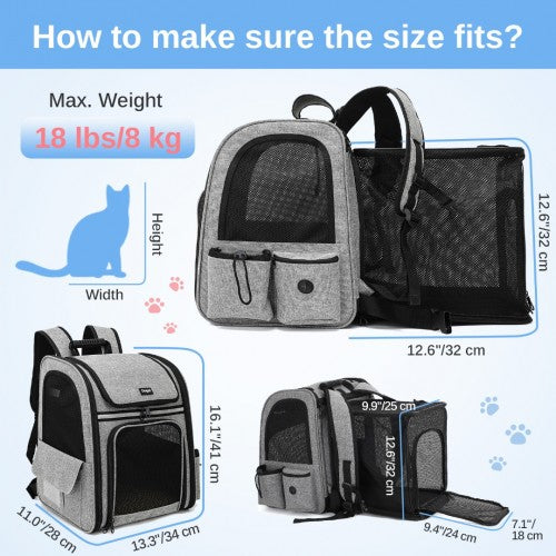 Dogat Expandable And Foldable Pet Backpack Carrier with Ventilated Mesh Windows Comfortable & Secure Design - Grey