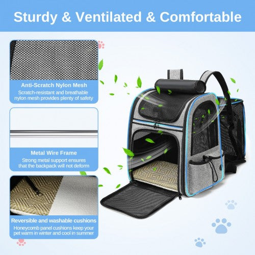 Dogat Expandable And Foldable Pet Backpack Carrier with Ventilated Mesh Windows Comfortable & Secure Design - Grey