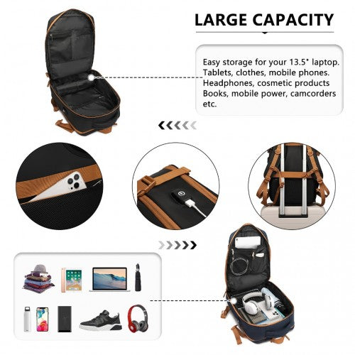 Water-Resistant Functional Backpack With Shoe Compartment And USB Charing Port - Black