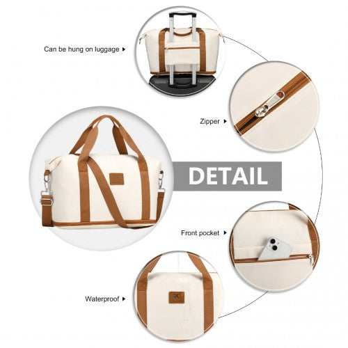 Expandable Water-Resistant Travel Tote Set With Cosmetic Pouch Versatile Carry-On Duffel Bag - Beige And Brown