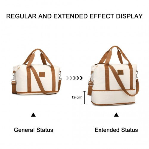 Expandable Water-Resistant Travel Tote Set With Cosmetic Pouch Versatile Carry-On Duffel Bag - Beige And Brown