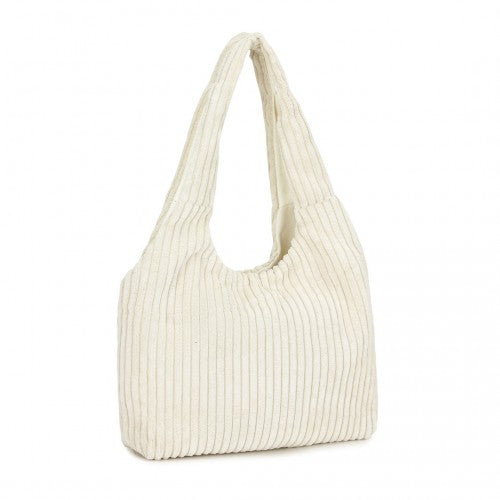 Miss Lulu Reversible Corduroy Shoulder Bag with Spacious Interior - Beige