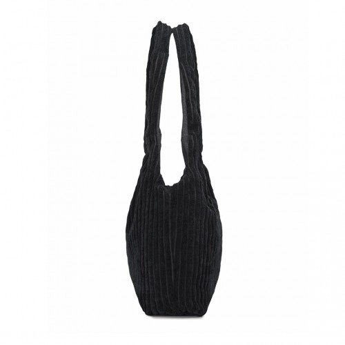 Miss Lulu Reversible Corduroy Shoulder Bag with Spacious Interior - Black