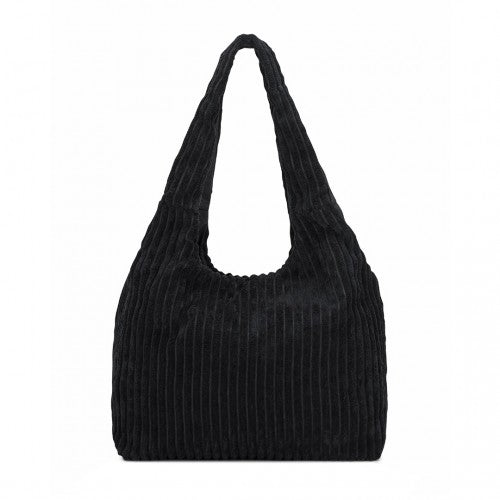 Miss Lulu Reversible Corduroy Shoulder Bag with Spacious Interior - Black