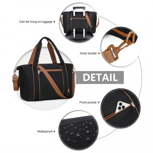 Kono Lightweight Waterproof Weekender Tote Bag Foldable Cabin Flight Duffel Ideal for Underseat Carry-On Travel - Black/Brown