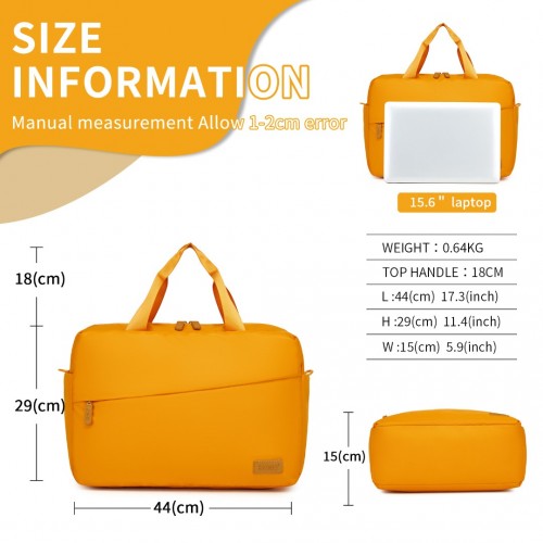 Kono Water-Resistant Travel Bag with Laptop Sleeve Multi-Functional Tote for Business and Weekend Large Capacity for Men and Women - Yellow