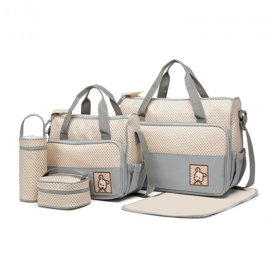 Miss Lulu Polyester 5 Pcs Set Maternity Baby Changing Bag Dot - Light Grey