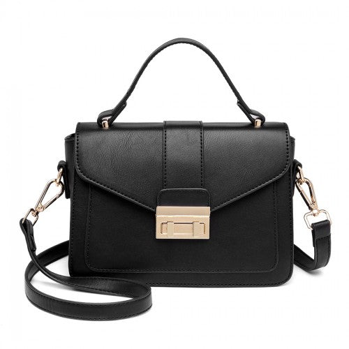 Miss Lulu Leather Look Midi Handbag - Black