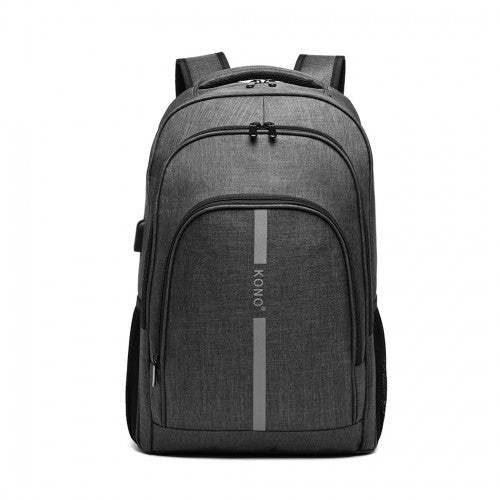 Kono Large Backpack With Reflective Stripe And USB Charging Interface - Grey