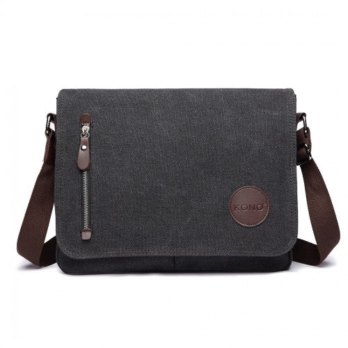 Kono RFID-Blocking Retro Style Canvas Cross Body Messenger Bag - Black