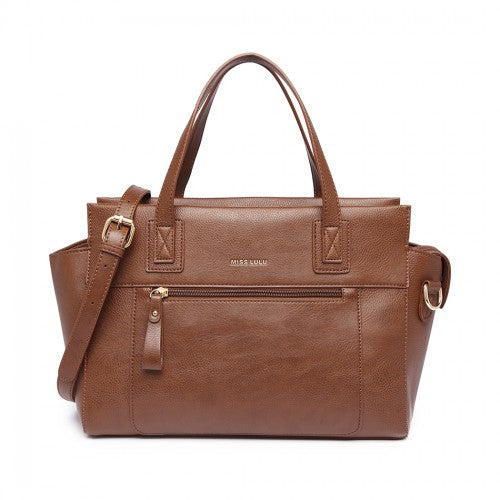 Miss Lulu Leather Look Classic Handbag - Brown