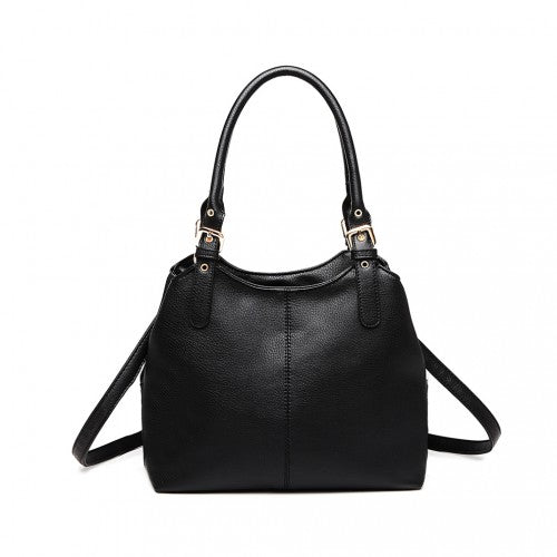 Miss Lulu Multi Compartment Shoulder Bag - Black