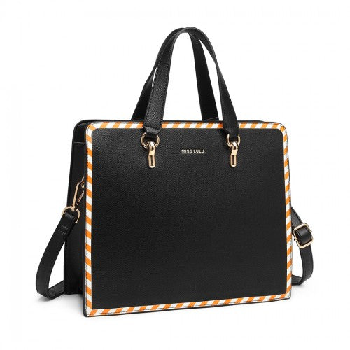 Miss Lulu Stripe Design Shoulder Bag - Black