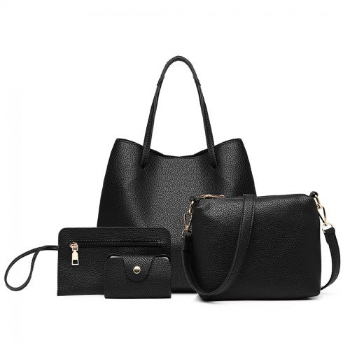 Miss Lulu 4 Piece Set Shoulder Tote Handbag - Black