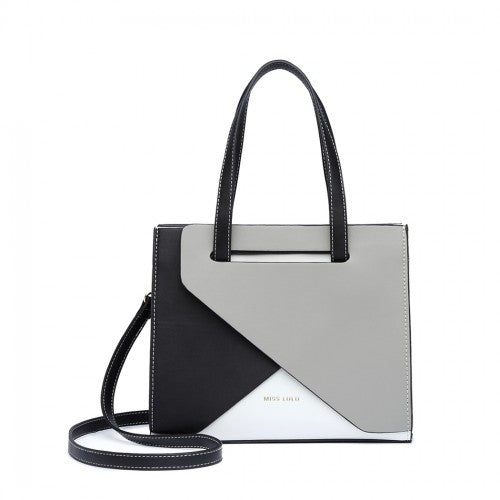 Miss Lulu Contrast Panel Shoulder Bag - Grey