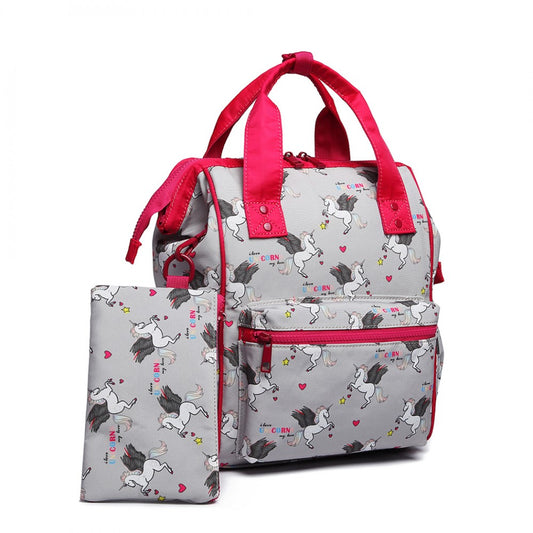 Miss Lulu Child's Unicorn Backpack With Pencil Case - Grey