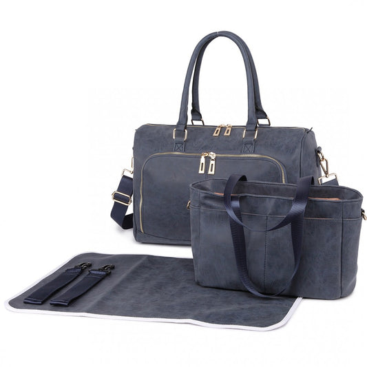 Miss Lulu Leather Look Maternity Changing Shoulder Bag Navy