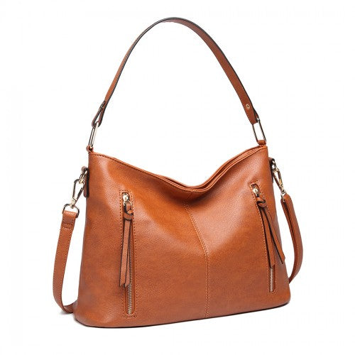 Miss Lulu Classic Style Slouch Shoulder Bag - Brown