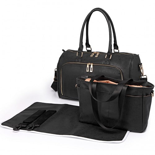 Miss Lulu Leather Look Maternity Changing Shoulder Bag Black