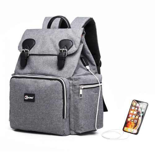 Kono Travel Baby Changing Backpack With USB Charging Interface - Grey