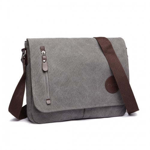 Kono RFID-Blocking Retro Style Canvas Cross Body Messenger Bag - Grey