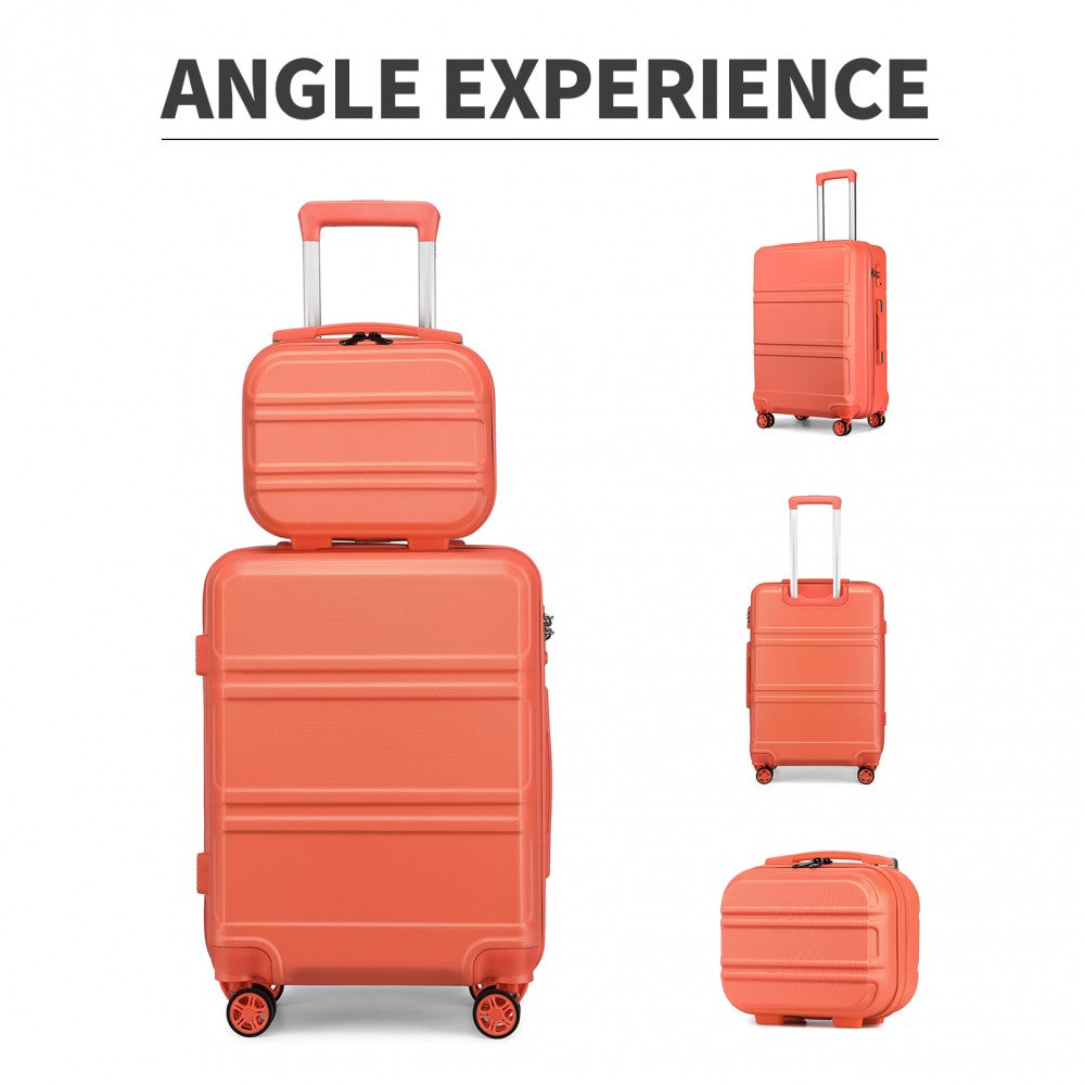 Kono Abs Sculpted Horizontal Design 4 Pcs Suitcase Set With Vanity Case - Coral