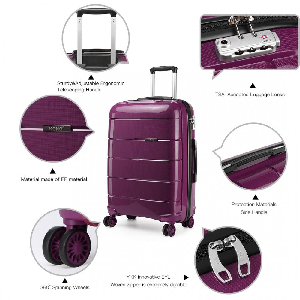 Kono 24 Inch Hard Shell PP Suitcase - Purple