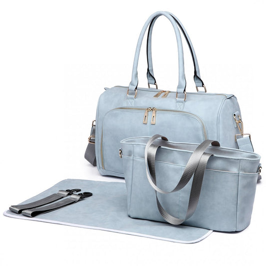 Miss Lulu Leather Look Maternity Changing Shoulder Bag Light Blue