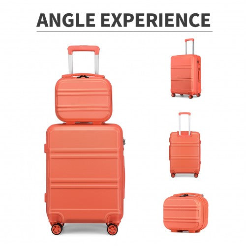 Kono Abs Sculpted Horizontal Design 4 Pcs Suitcase Set With Vanity Case - Coral