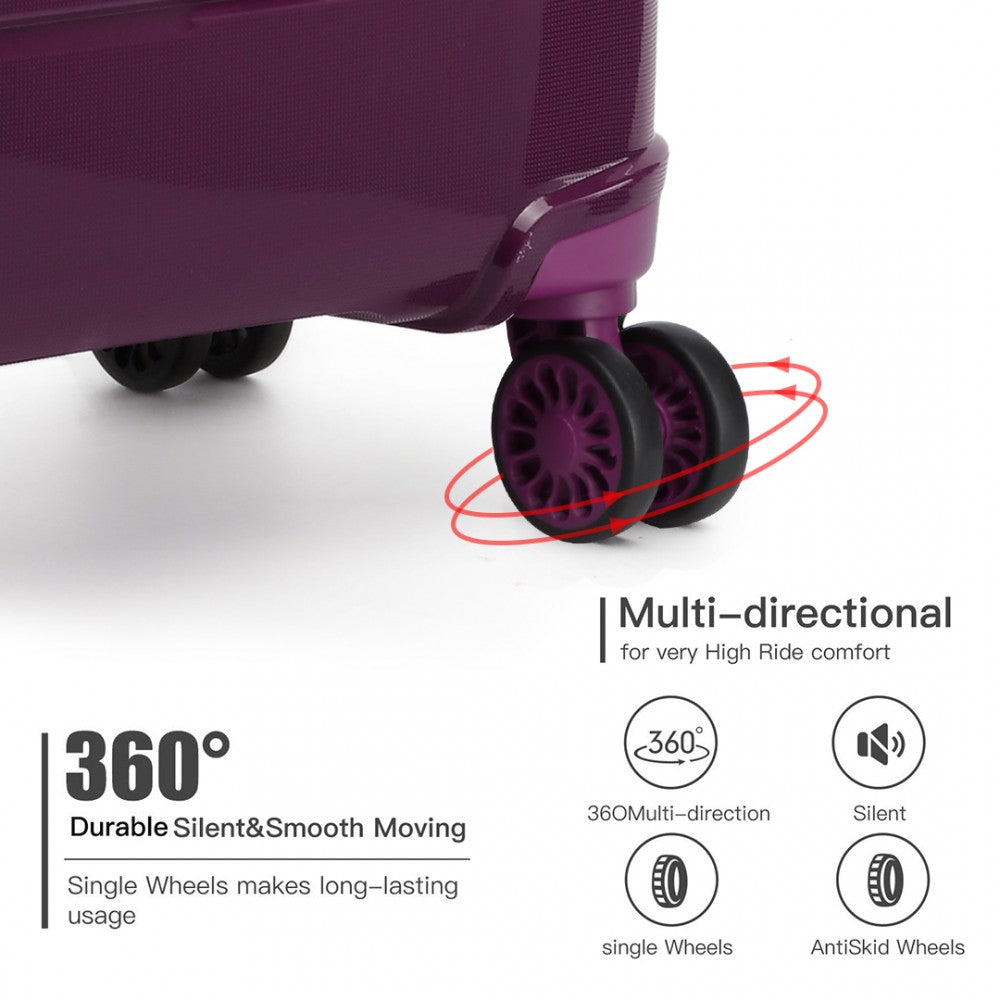 Kono 20 Inch Cabin Size Hard Shell PP Suitcase - Purple