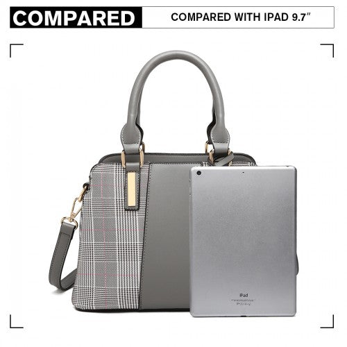 Miss Lulu Gingham Plaid Panel Shoulder Bag - Grey