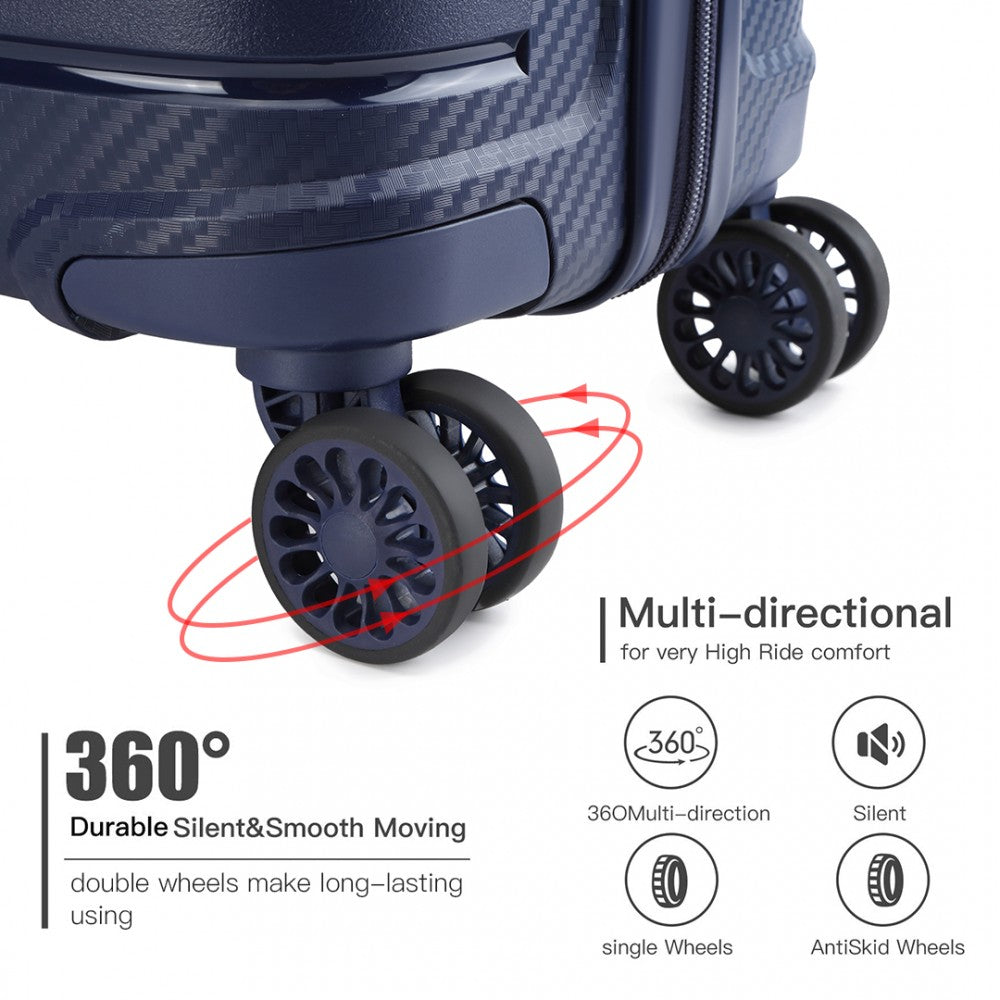 Kono 20 Inch Multi Texture Hard Shell PP Suitcase - Classic Collection - Navy