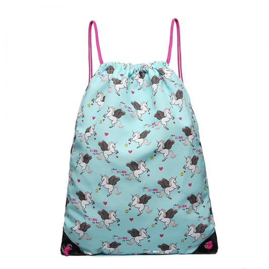 Miss Lulu Unicorn Print Drawstring Backpack - Blue