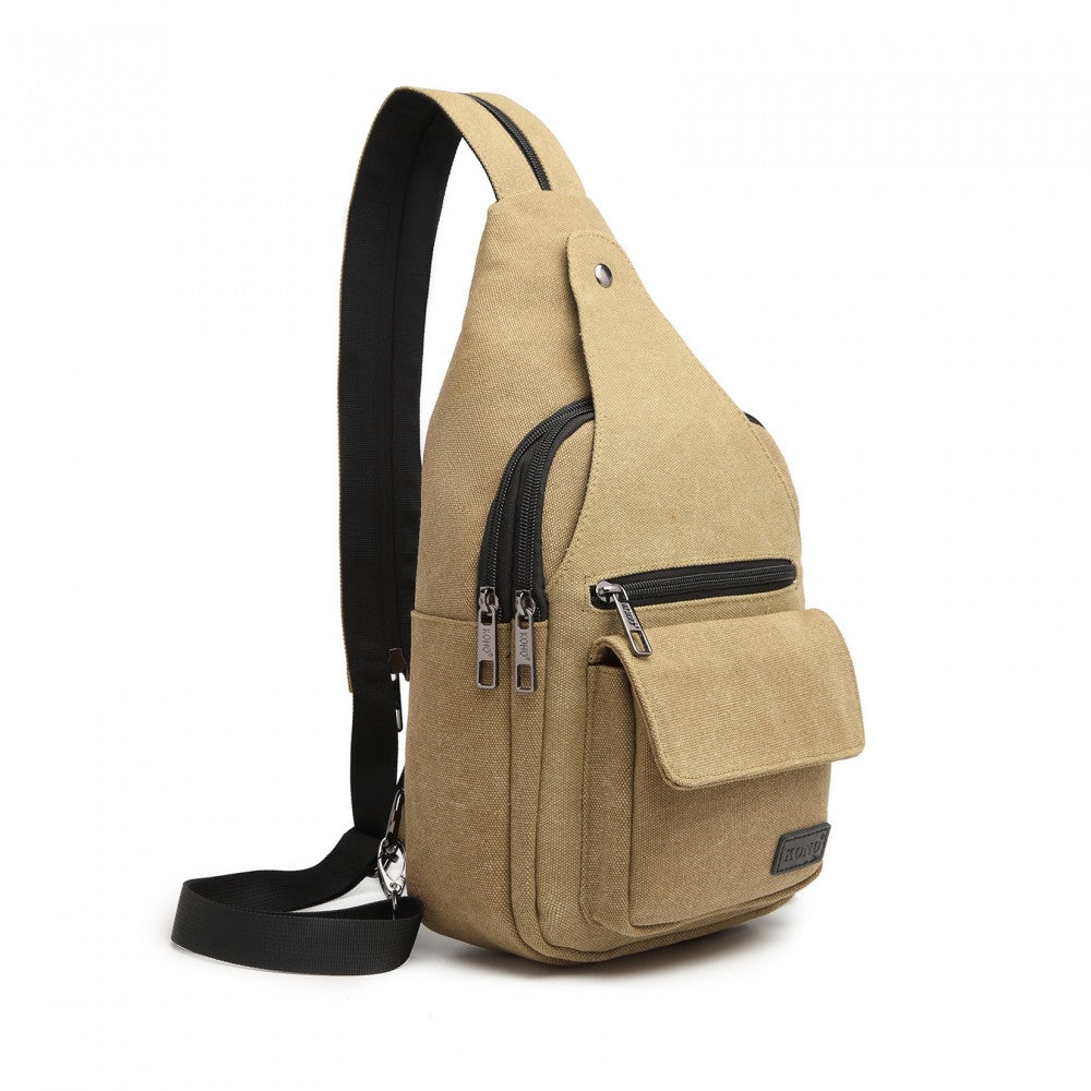 Kono Casual Canvas Single Strap Sling Backpack - Khaki