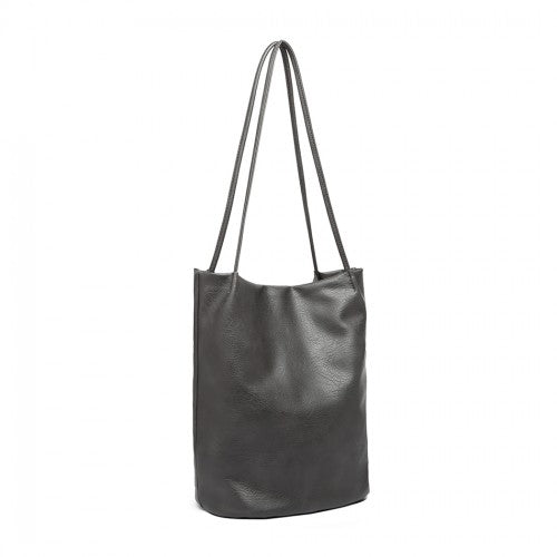 Miss Lulu Large Bucket Shoulder Bag - Dark Grey