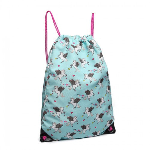 Miss Lulu Unicorn Print Drawstring Backpack - Blue