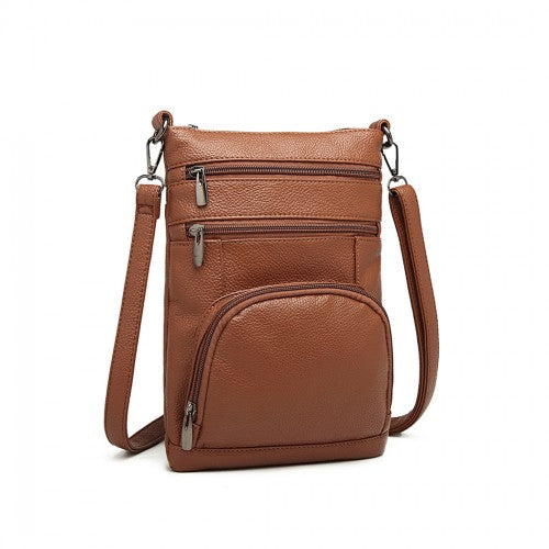 Miss Lulu Multi Pocket Leather Look RFID-Blocking Cross Body Bag - Brown