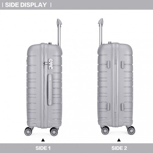 Kono 24 Inch Multi Texture Hard Shell Pp Suitcase - Classic Collection - Grey