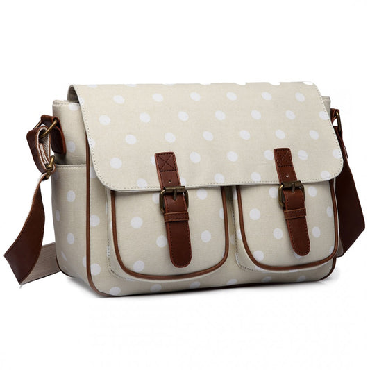 Miss Lulu Oilcloth Satchel Polka Dot - Beige