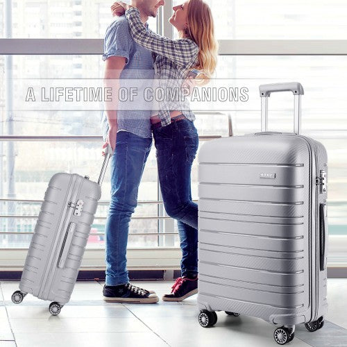 Kono 28 Inch Multi Texture Hard Shell Pp Suitcase - Classic Collection - Grey